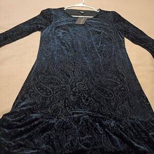 Tommy Hilfiger Navy Velvet Paisley Long Sleeve Dress